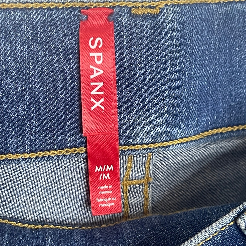 Spanx Wide Leg Jeans Vintage Indigo High Rise Pull On Denim Size M - Picture 5 of 9
